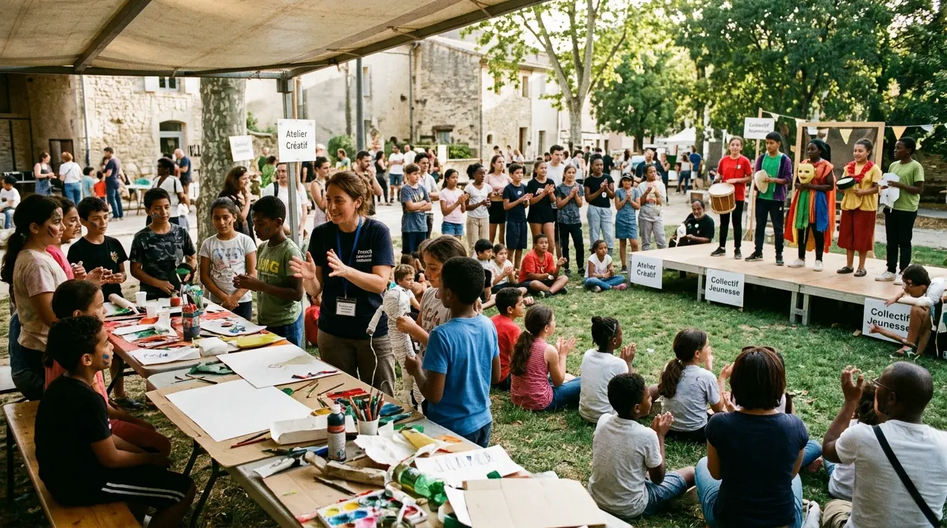Volunteers and families gathered for civic educational arts and youth programming in Trémeur