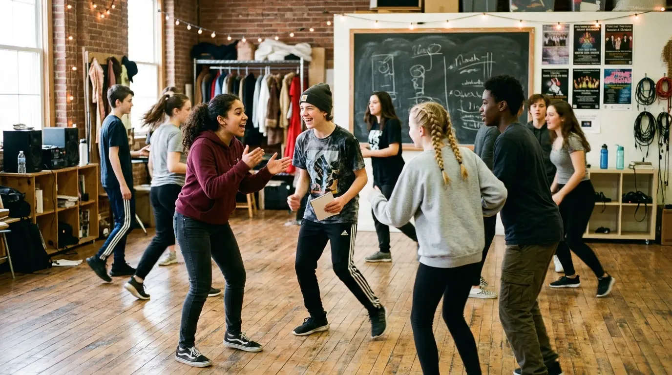 Youth actively collaborating in creative workshop exercises in Côtes-d'Armor